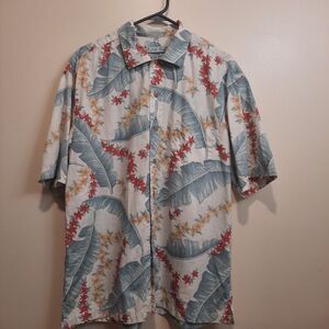 Batik Bay Reverse Print Hawaiian Aloha Shirt Mens L Tropical Cotton Button Up